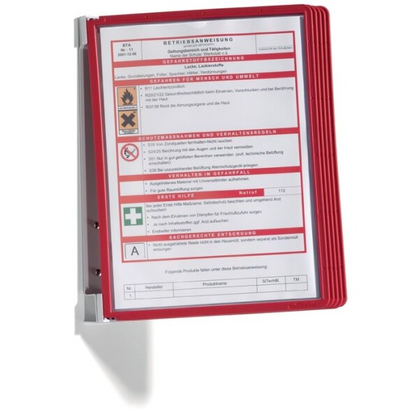Durable Wandhalter 5 Sichttafeln rot mit Profilrahmenf.