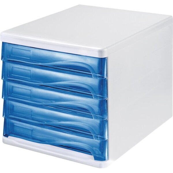 Helit Schubladenbox 5 Schubladen weiß/blautransparent Kunststoff H245xB265xT340 mm